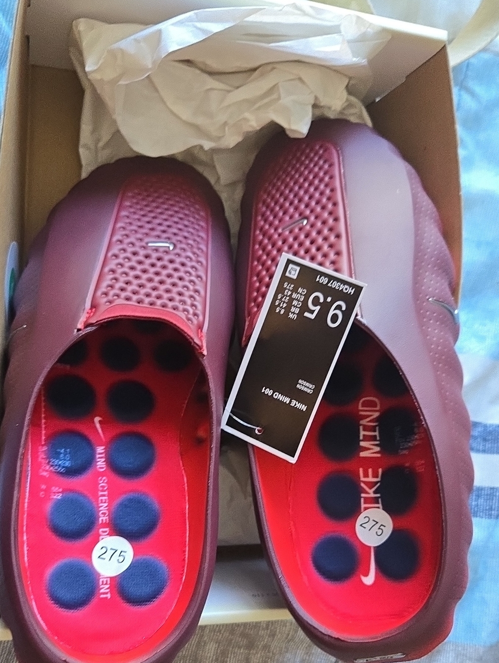 Nike Men's Burgundy Slip-On Slides with Red and Black Footbed